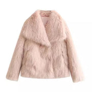 Manteau d'hiver en peluche à la mode pour femme, épais, à revers, décontracté, à manches longues