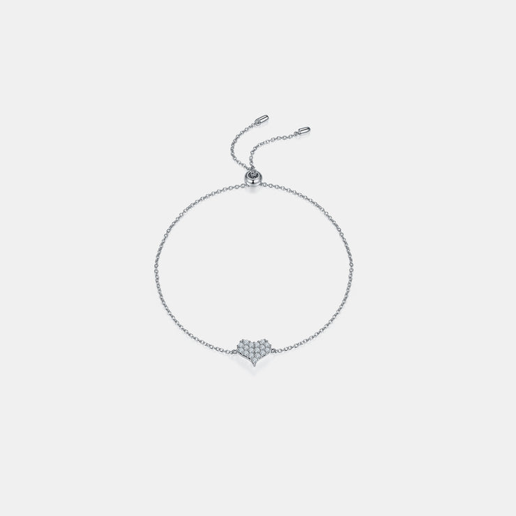 Bracelet coeur en argent sterling 925 et moissanite