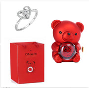 Coffret cadeau en forme d'ours en peluche avec rose éternelle et collier, boîte à bijoux rotative pour la Saint-Valentin, étui de rangement pour mariage, pour femme et petite amie