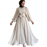 Muslim Fashion Suit Bishop Sleeves Top Swing Mid-length Dress Set