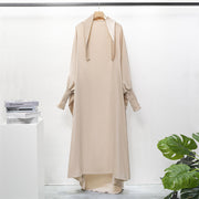 Casual Loose Robe With Headscarf Muslim Dress Solid Color Long Robe