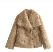 Manteau d'hiver en peluche à la mode pour femme, épais, à revers, décontracté, à manches longues