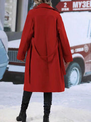 Trench-coat croisé à revers avec ceinture, mode hiver, couleur unie, veste longue, vêtements d'extérieur pour femmes