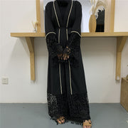 Middle East Muslim Fashion Beaded Lace Lace Stitching Cardigan Tassel Robe