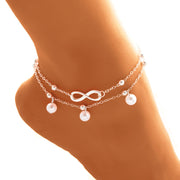 Bracelet de cheville en alliage pour femme avec perles doubles en forme de 8