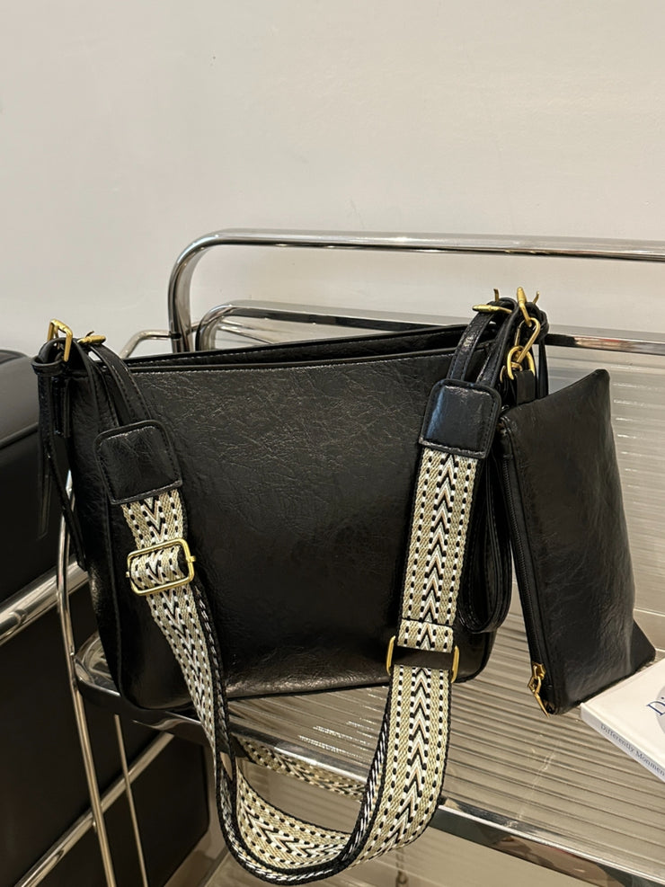 Sac à bandoulière réglable en cuir PU avec pochette