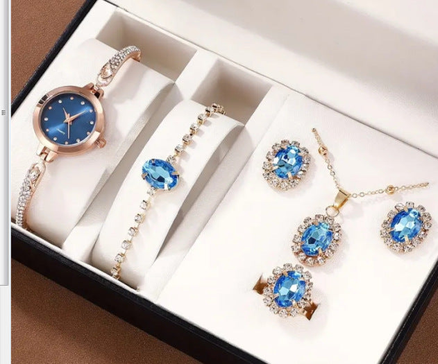 Fashion Watch Gift Suit Quartz Watch Necklace Bracelet Ring Stud Earrings