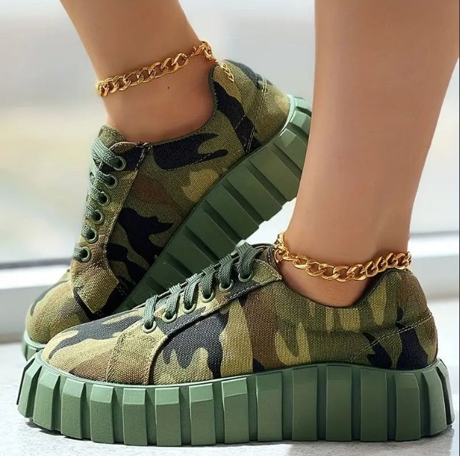 Lace-up Canvas Shoes, Foreign Trade Platform Shoes, Printed Single Shoes