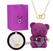 Coffret cadeau en forme d'ours en peluche avec rose éternelle et collier, boîte à bijoux rotative pour la Saint-Valentin, étui de rangement pour mariage, pour femme et petite amie