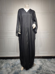 Muslim Abaya Fashion Dress Black Robe Shiny Figured Cloth Robe Two-piece Set