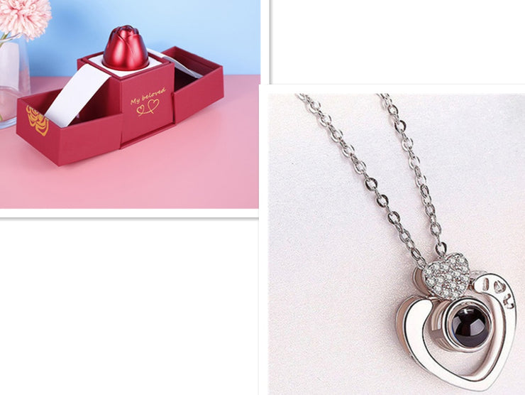 Coffret cadeau de bijoux en métal rose pour la Saint-Valentin, collier pour mariage, petite amie