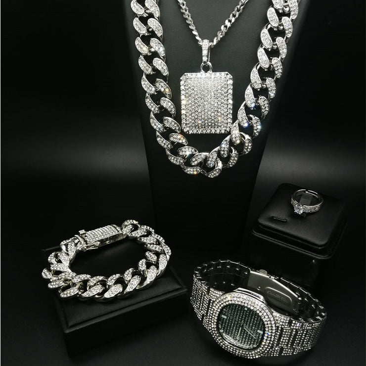 Hiphop hiphop full diamond cuban necklace men set