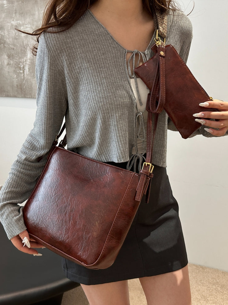 Sac à bandoulière réglable en cuir PU avec pochette