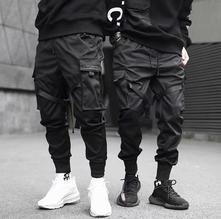 Pantalon cargo pour homme avec rubans et poches en coton style hip-hop