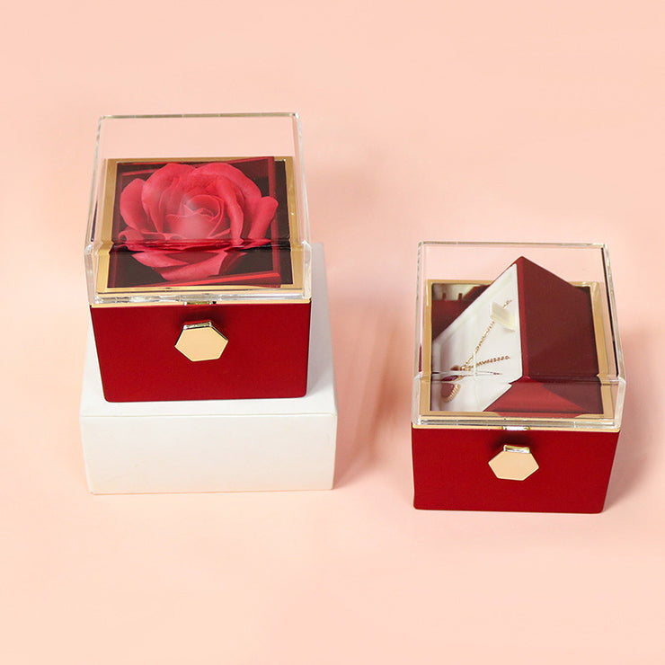 Coffret cadeau rotatif en forme de rose avec fleur de savon Coffret créatif rotatif pour bijoux en forme de rose Cadeau de Saint-Valentin pour femme