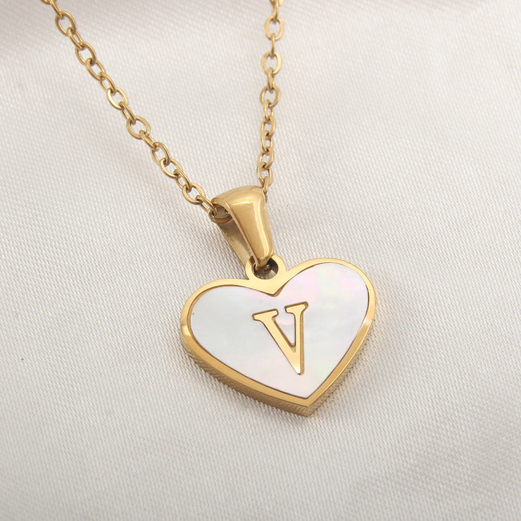 26 Letter Heart-shaped Necklace White Shell Love Clavicle Chain Fashion Personalized Necklace For Women Jewelry Valentine&