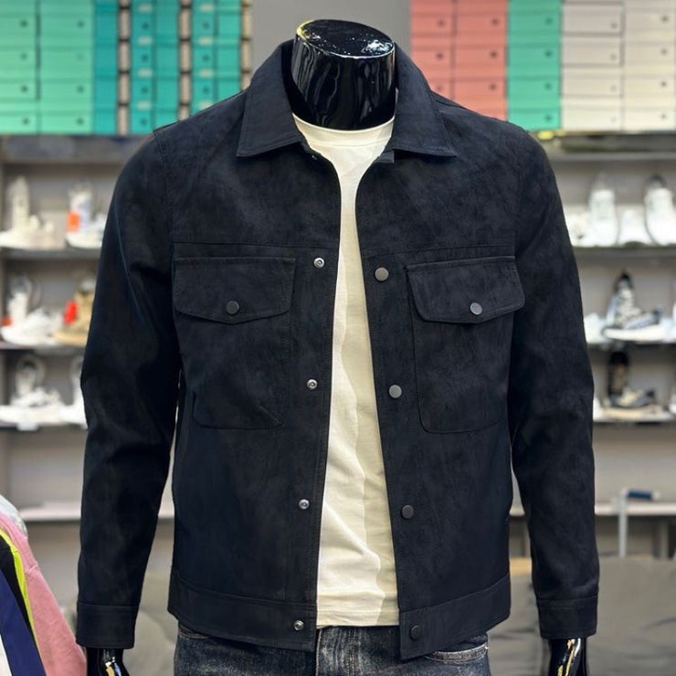 New Casual Collar Trendy Cool Suede Jacket Single-breasted Men&