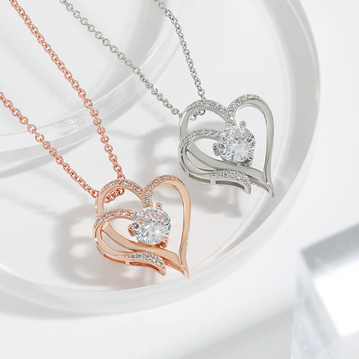 Collier Double Love en Zircon avec Strass Ins Collier Personnalisé en Forme de Coeur Chaîne de Clavicule Bijoux Pour Femmes Saint Valentin