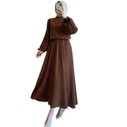 Middle East Muslim Arab Fall Winter Fashion Pleated Lace-up Dress