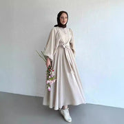 Muslim Fashion Suit Bishop Sleeves Top Swing Mid-length Dress Set