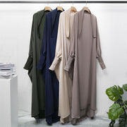 Casual Loose Robe With Headscarf Muslim Dress Solid Color Long Robe