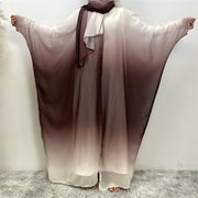 Middle East Muslim Chiffon Cardigan Gradient Batwing Sleeve With Headscarf Suit