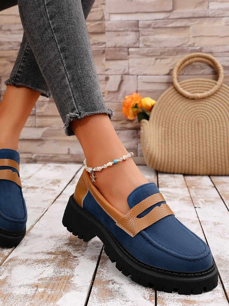 Contrast Suede Platform Loafers