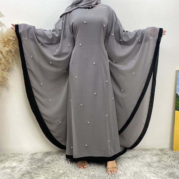 Middle East Turkey Fashion Chiffon Patchwork Elegant Loose Muslim Robe Bat Sleeve Dress