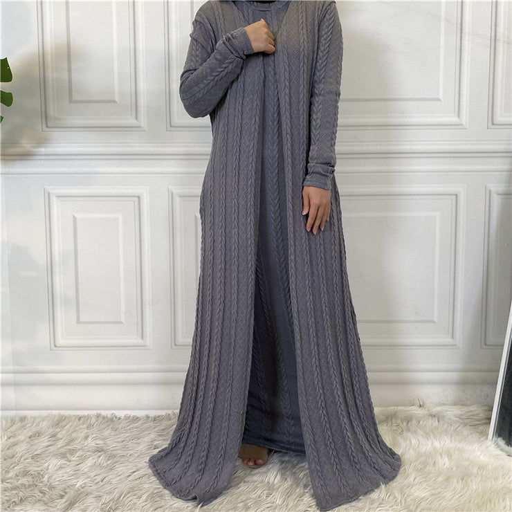 Autumn And Winter Knitting Muslim Cardigan Sweater Long Coat