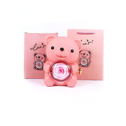 Coffret cadeau en forme d'ours en peluche avec rose éternelle et collier, boîte à bijoux rotative pour la Saint-Valentin, étui de rangement pour mariage, pour femme et petite amie