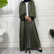 Muslim Clothing Printed Satin Long Sleeve Feather Cardigan