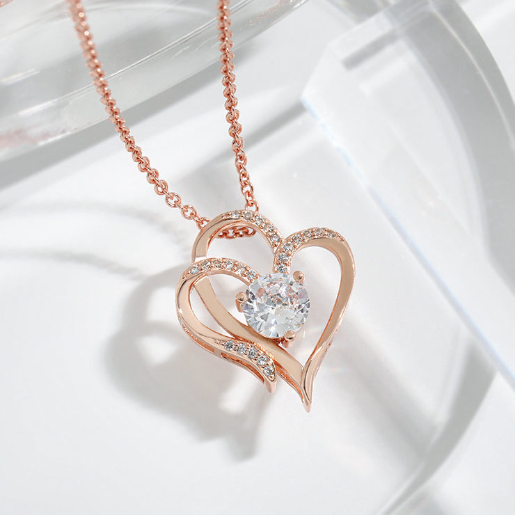 Zircon Double Love Necklace With Rhinestones Ins Personalized Heart-shaped Necklace Clavicle Chain Jewelry For Women Valentine&