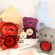 Coffret cadeau en forme d'ours en peluche avec rose éternelle et collier, boîte à bijoux rotative pour la Saint-Valentin, étui de rangement pour mariage, pour femme et petite amie