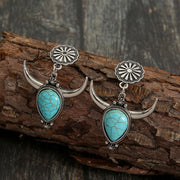 Boucles d'oreilles tête de vache en alliage turquoise artificielle