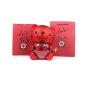 Coffret cadeau en forme d'ours en peluche avec rose éternelle et collier, boîte à bijoux rotative pour la Saint-Valentin, étui de rangement pour mariage, pour femme et petite amie