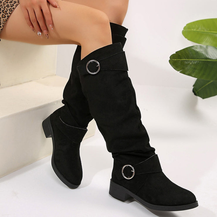 Bottes à talon bloc et bout rond avec boucle