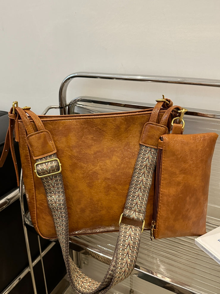 Sac à bandoulière réglable en cuir PU avec pochette