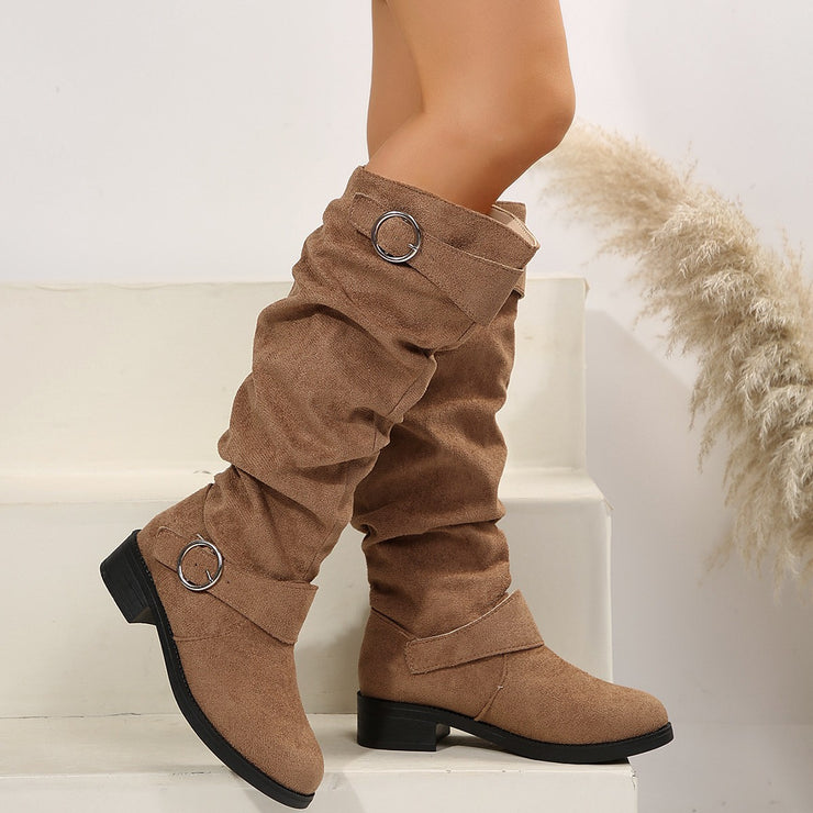 Bottes à talon bloc et bout rond avec boucle