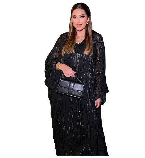 Muslim Abaya Fashion Dress Black Robe Shiny Figured Cloth Robe Two-piece Set