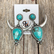 Boucles d'oreilles tête de vache en alliage turquoise artificielle