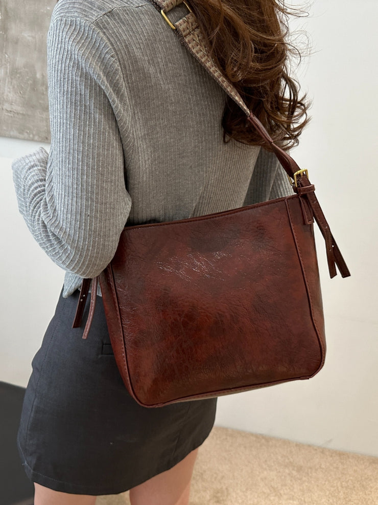 Sac à bandoulière réglable en cuir PU avec pochette