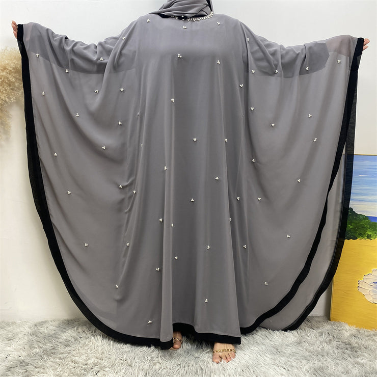 Middle East Turkey Fashion Chiffon Patchwork Elegant Loose Muslim Robe Bat Sleeve Dress