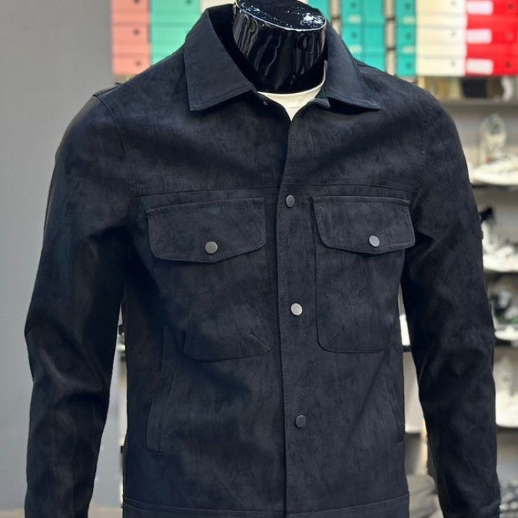 New Casual Collar Trendy Cool Suede Jacket Single-breasted Men&