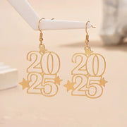 Nouvelles boucles d'oreilles pendantes créatives Gloden Number 2025 pour femmes, bijoux tendance, boucle d'oreille du Nouvel An pour fête