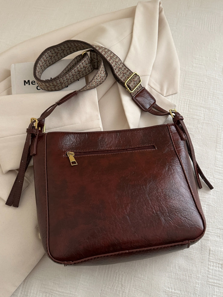 Sac à bandoulière réglable en cuir PU avec pochette