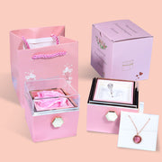 Coffret cadeau rotatif en forme de rose avec fleur de savon Coffret créatif rotatif pour bijoux en forme de rose Cadeau de Saint-Valentin pour femme