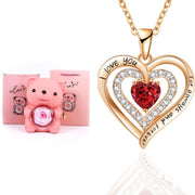 Coffret cadeau en forme d'ours en peluche avec rose éternelle et collier, boîte à bijoux rotative pour la Saint-Valentin, étui de rangement pour mariage, pour femme et petite amie