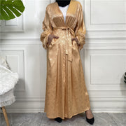 Muslim Clothing Printed Satin Long Sleeve Feather Cardigan