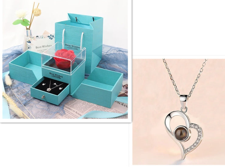 Coffret cadeau de bijoux en métal rose pour la Saint-Valentin, collier pour mariage, petite amie