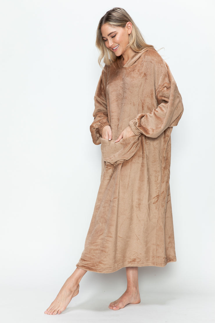 Robe longue mi-longue à capuche avec poches et taille double